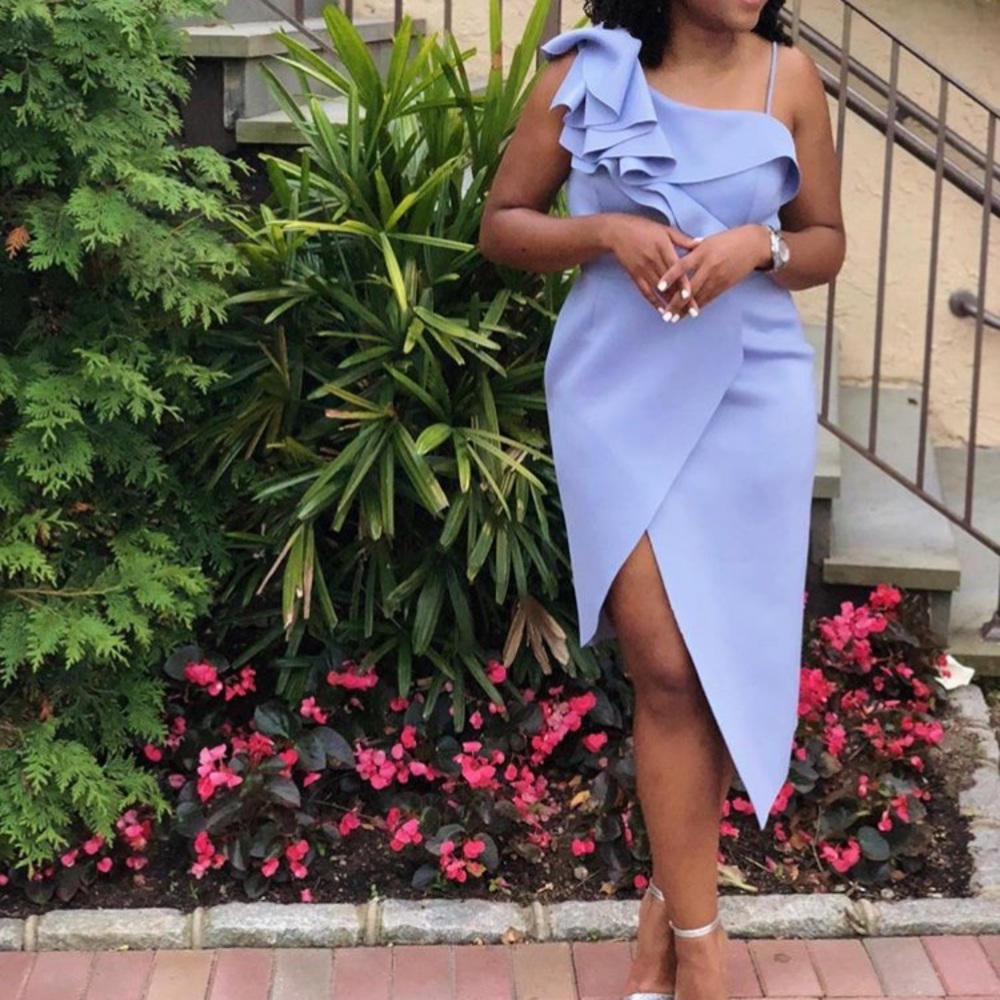 ASOS Premium Ruffle One Shoulder Scuba Midi Dress